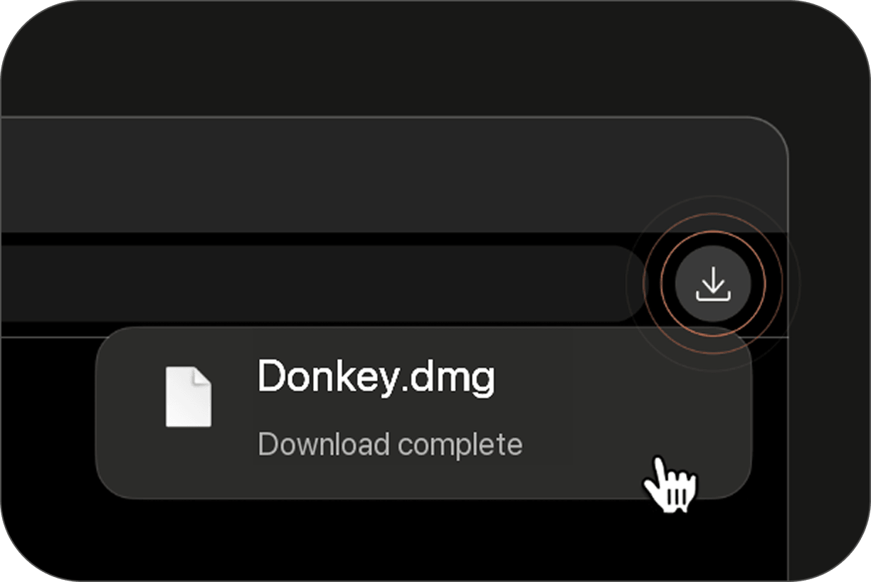 Donkey disk image download complete in a browser download tray.
